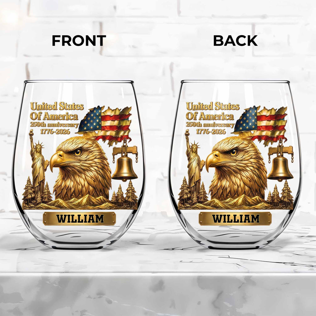 Personalized 15oz Stemless Wine Glass Eagle Flag Gift for Dad Wine Glasses GradoCreations