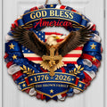 Custom Shaped Wood Sign with Eagle, American Flag & Cross - Personalized Family Gift for 4th of July