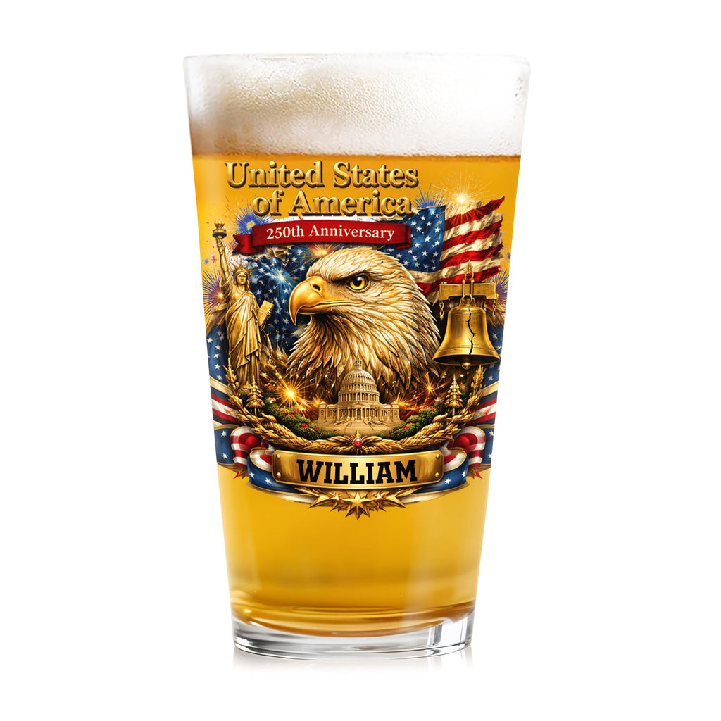 Personalized Custom Beer Glass USA Flag Eagle Gift for Dad Beer Glasses GradoCreations