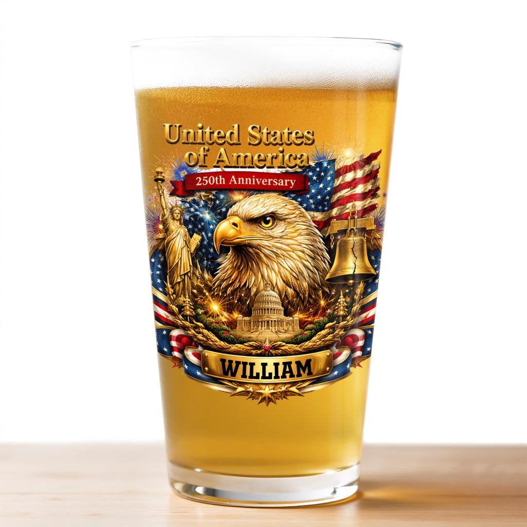 Personalized Custom Beer Glass USA Flag Eagle Gift for Dad Beer Glasses GradoCreations