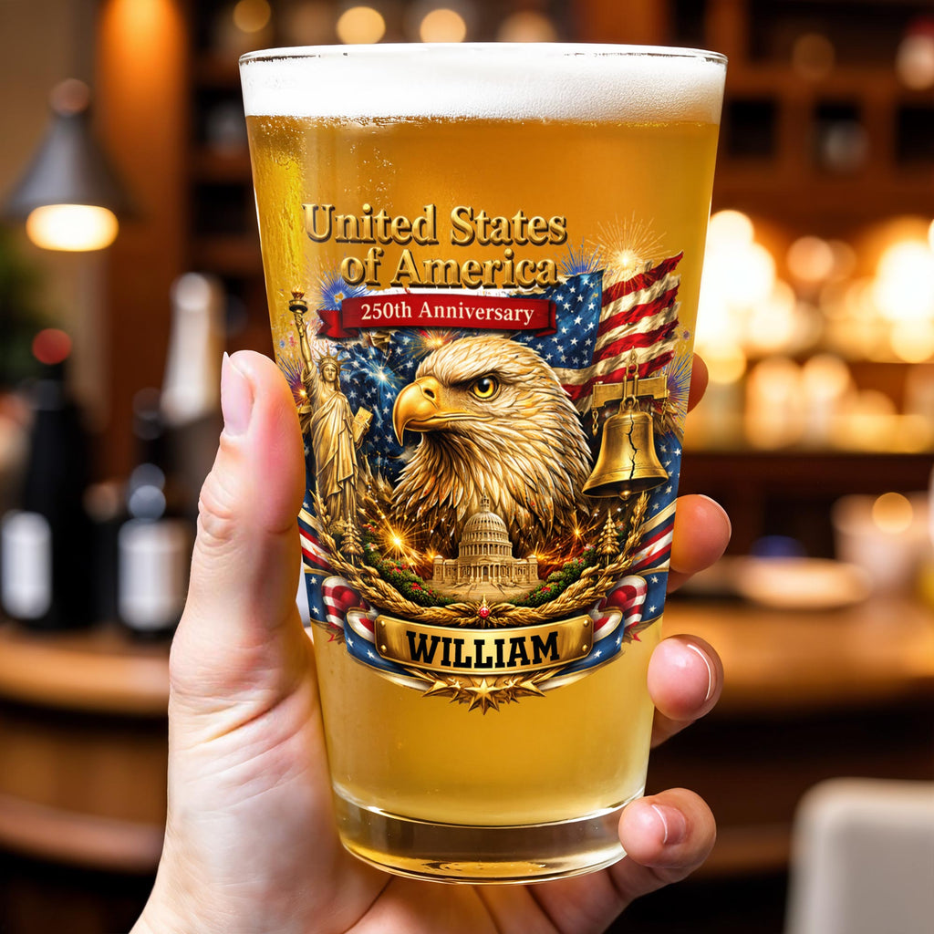 Personalized Custom Beer Glass USA Flag Eagle Gift for Dad Beer Glasses GradoCreations