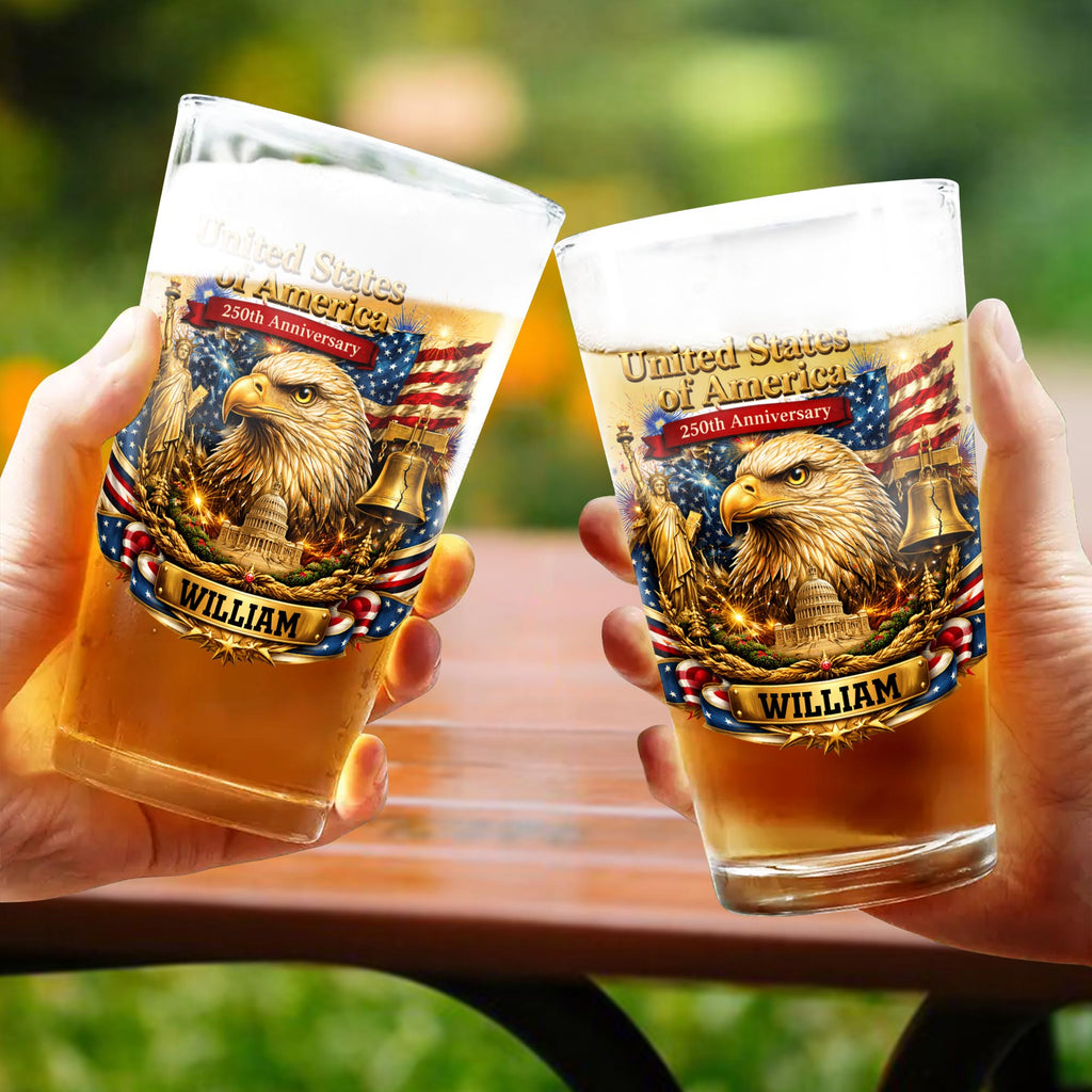 Personalized Custom Beer Glass USA Flag Eagle Gift for Dad Beer Glasses GradoCreations