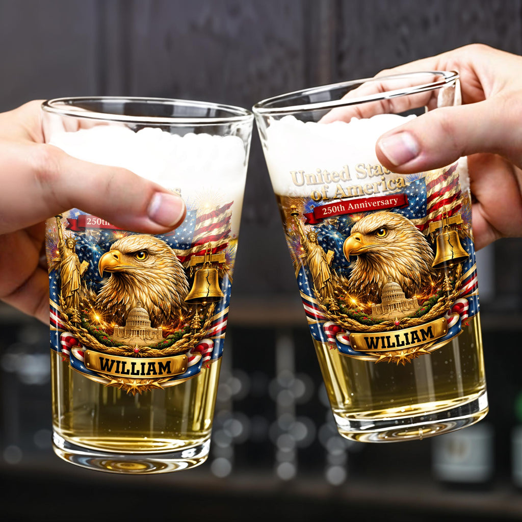 Personalized Custom Beer Glass USA Flag Eagle Gift for Dad Beer Glasses GradoCreations