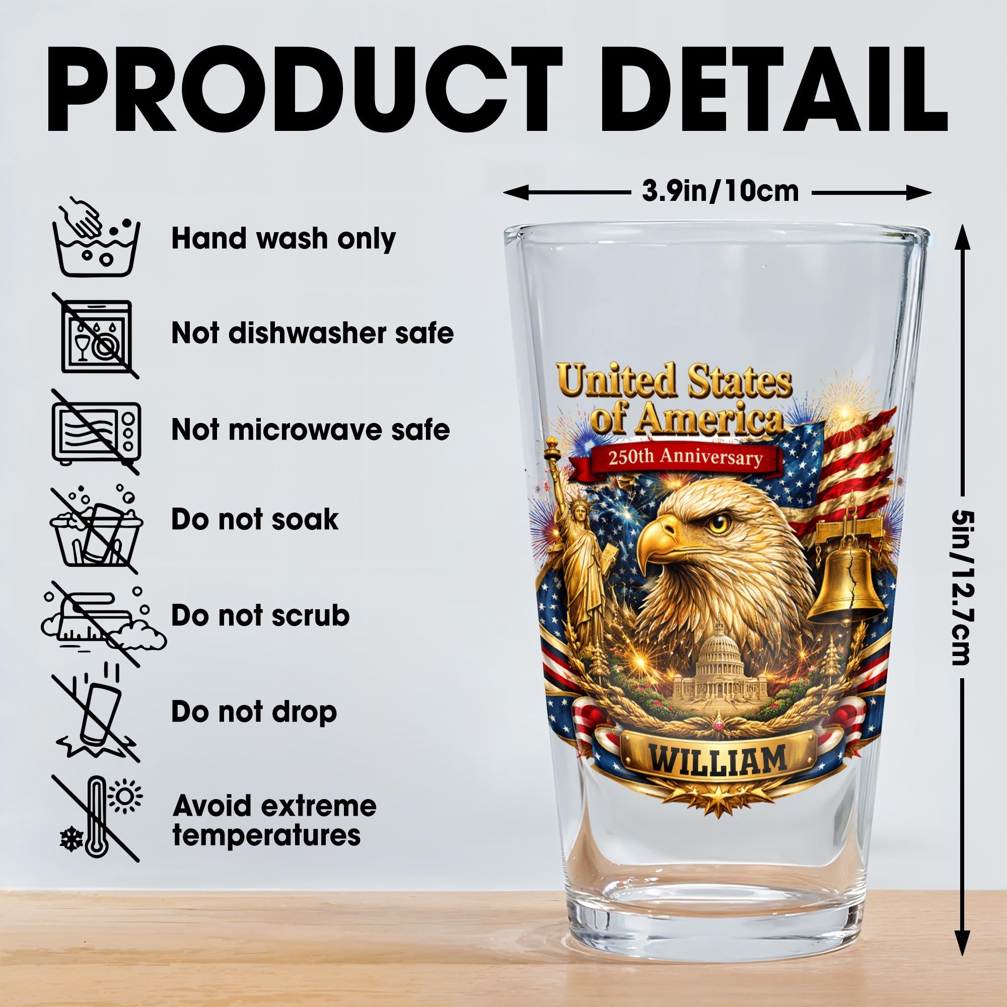 Personalized Custom Beer Glass USA Flag Eagle Gift for Dad Beer Glasses GradoCreations