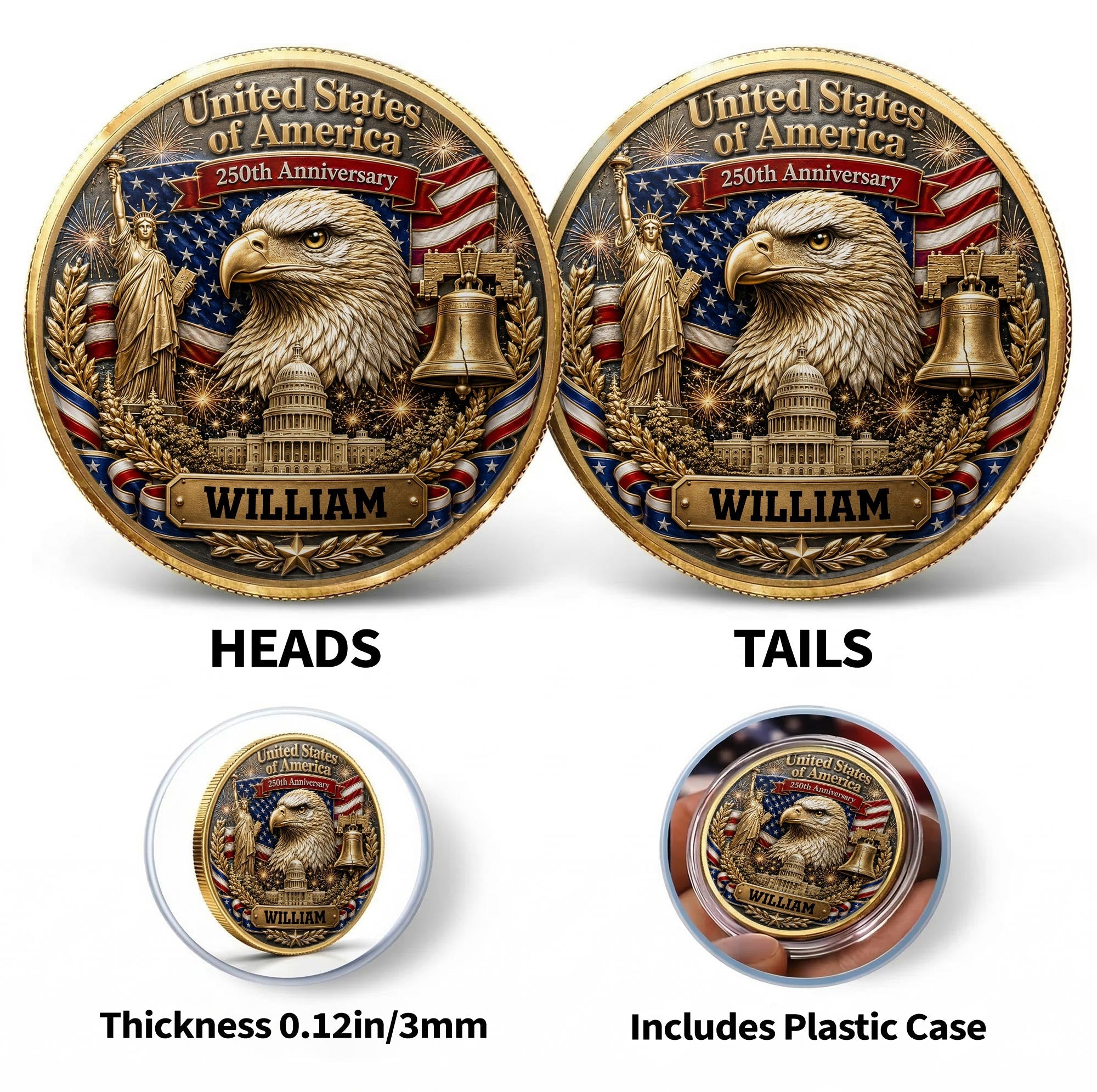 Personalized Commemorative Coin Custom Name Gift for Dad - 4th of July Keepsake Commemorative Coin GradoCreations