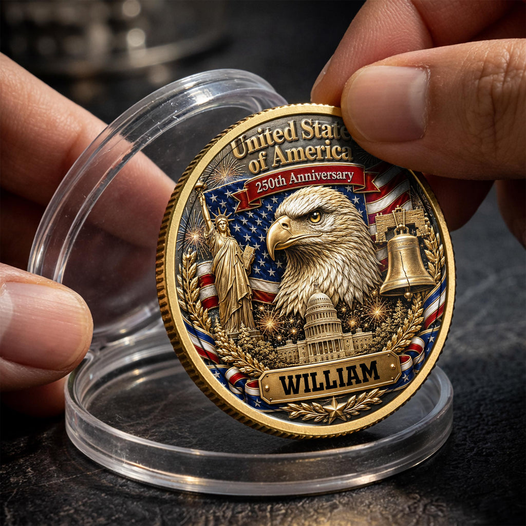 Personalized Commemorative Coin Custom Name Gift for Dad - 4th of July Keepsake Commemorative Coin GradoCreations