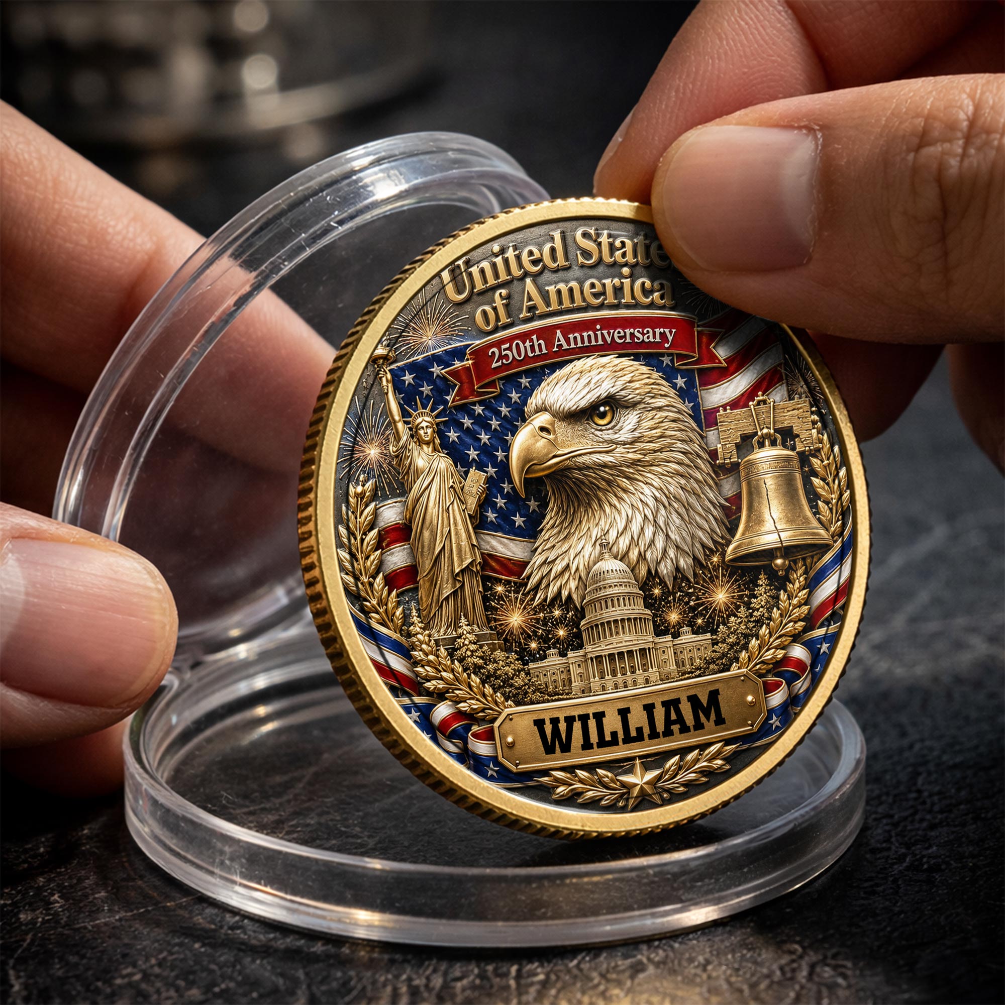 Personalized Commemorative Coin Custom Name Gift for Dad - 4th of July Keepsake Commemorative Coin GradoCreations