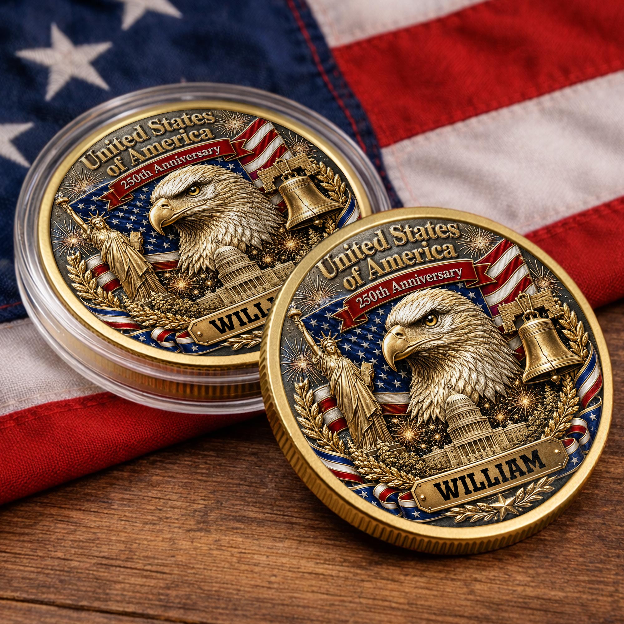 Personalized Commemorative Coin Custom Name Gift for Dad - 4th of July Keepsake Commemorative Coin GradoCreations