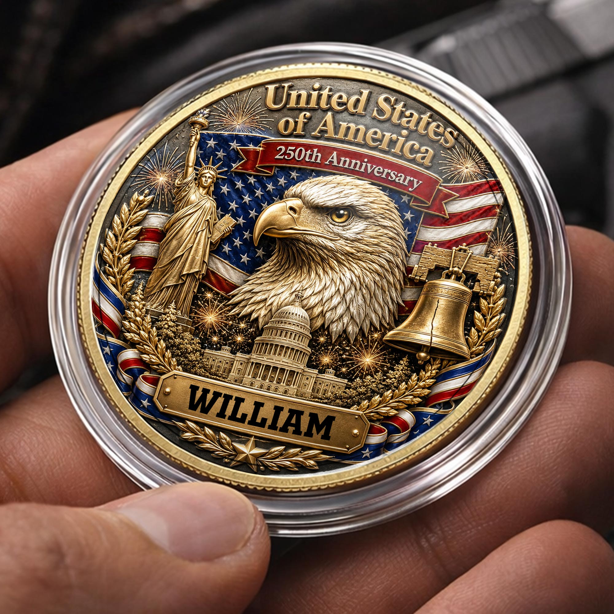 Personalized Commemorative Coin Custom Name Gift for Dad - 4th of July Keepsake Commemorative Coin GradoCreations