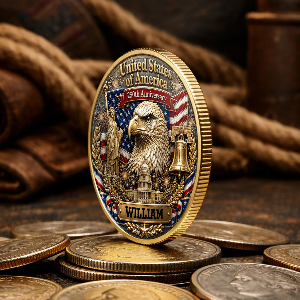 Personalized Commemorative Coin Custom Name Gift for Dad - 4th of July Keepsake Commemorative Coin GradoCreations