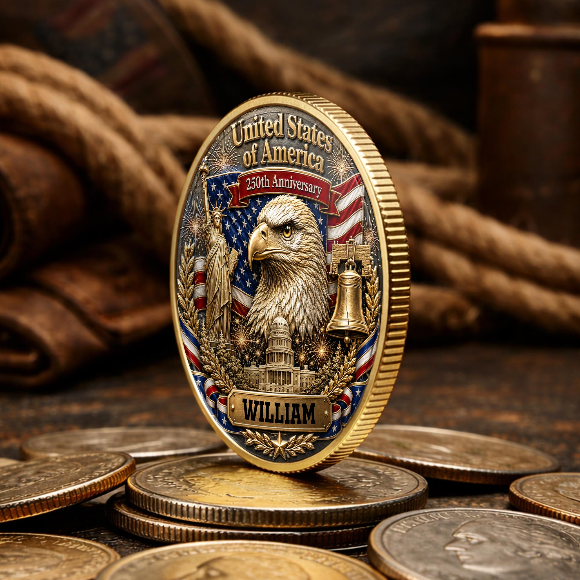 Personalized Commemorative Coin Custom Name Gift for Dad - 4th of July Keepsake Commemorative Coin GradoCreations