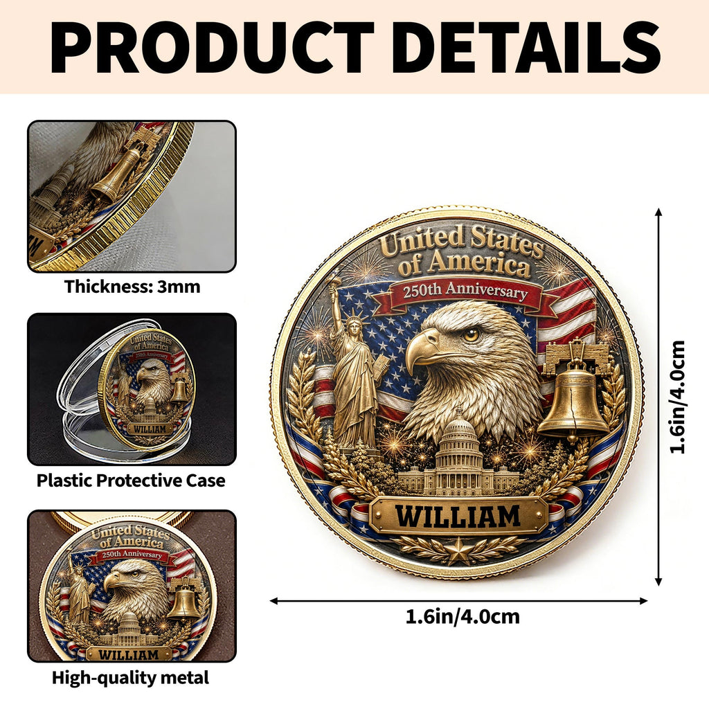 Personalized Commemorative Coin Custom Name Gift for Dad - 4th of July Keepsake Commemorative Coin GradoCreations