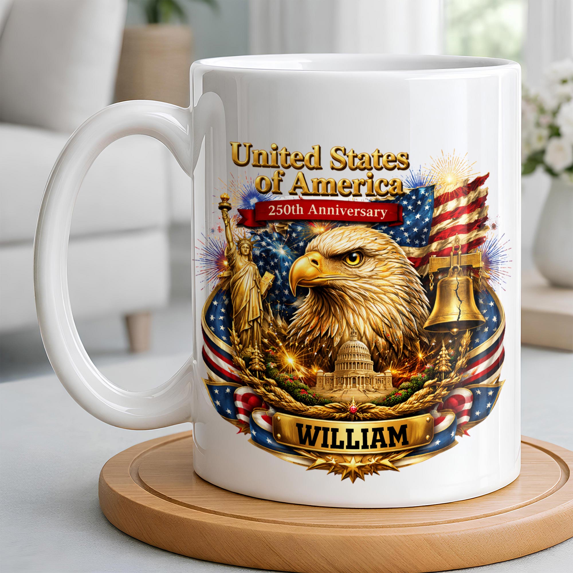 Personalized 250th Anniversary Eagle Mug Custom Name Gift Edge-to-edge Mug GradoCreations