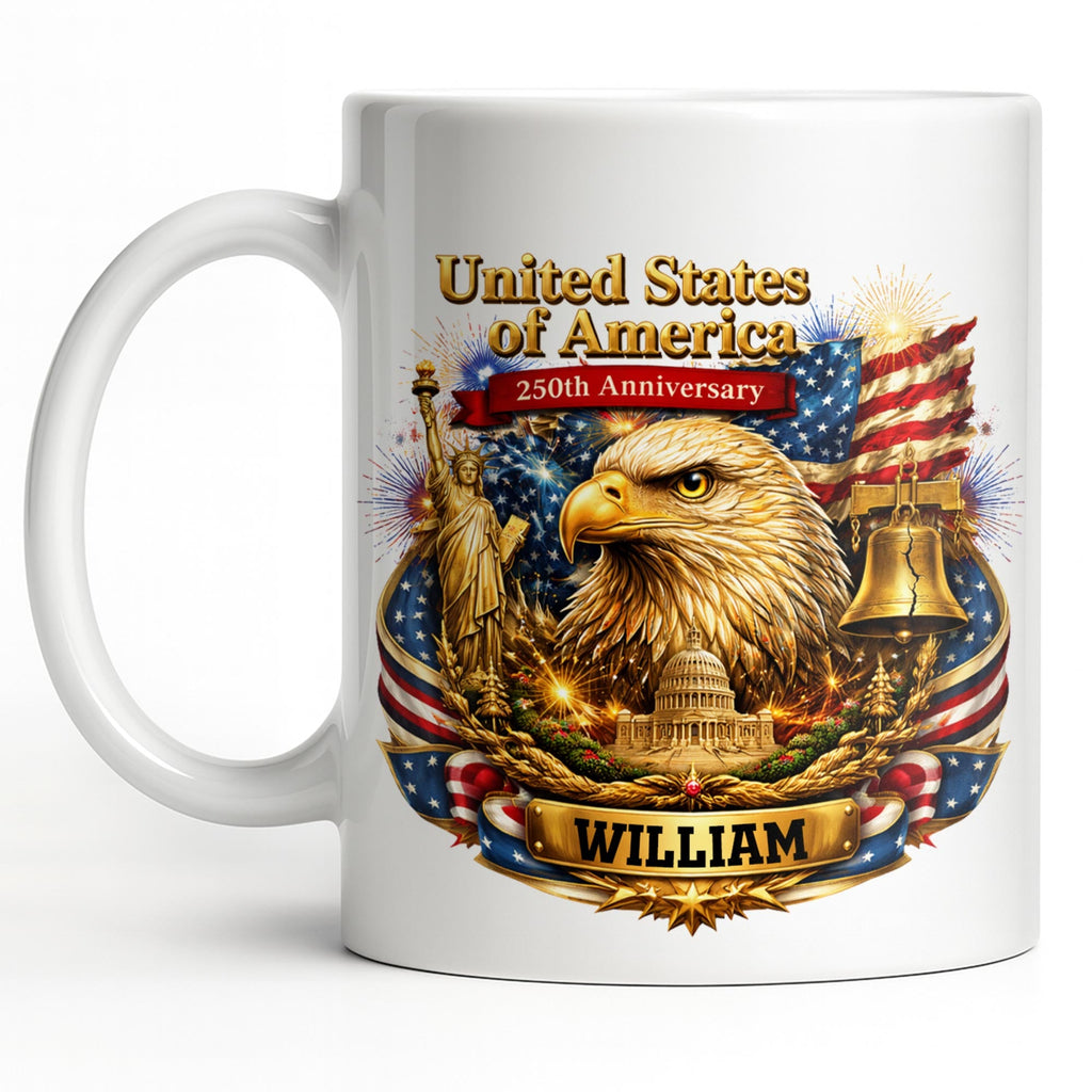 Personalized 250th Anniversary Eagle Mug Custom Name Gift Edge-to-edge Mug GradoCreations