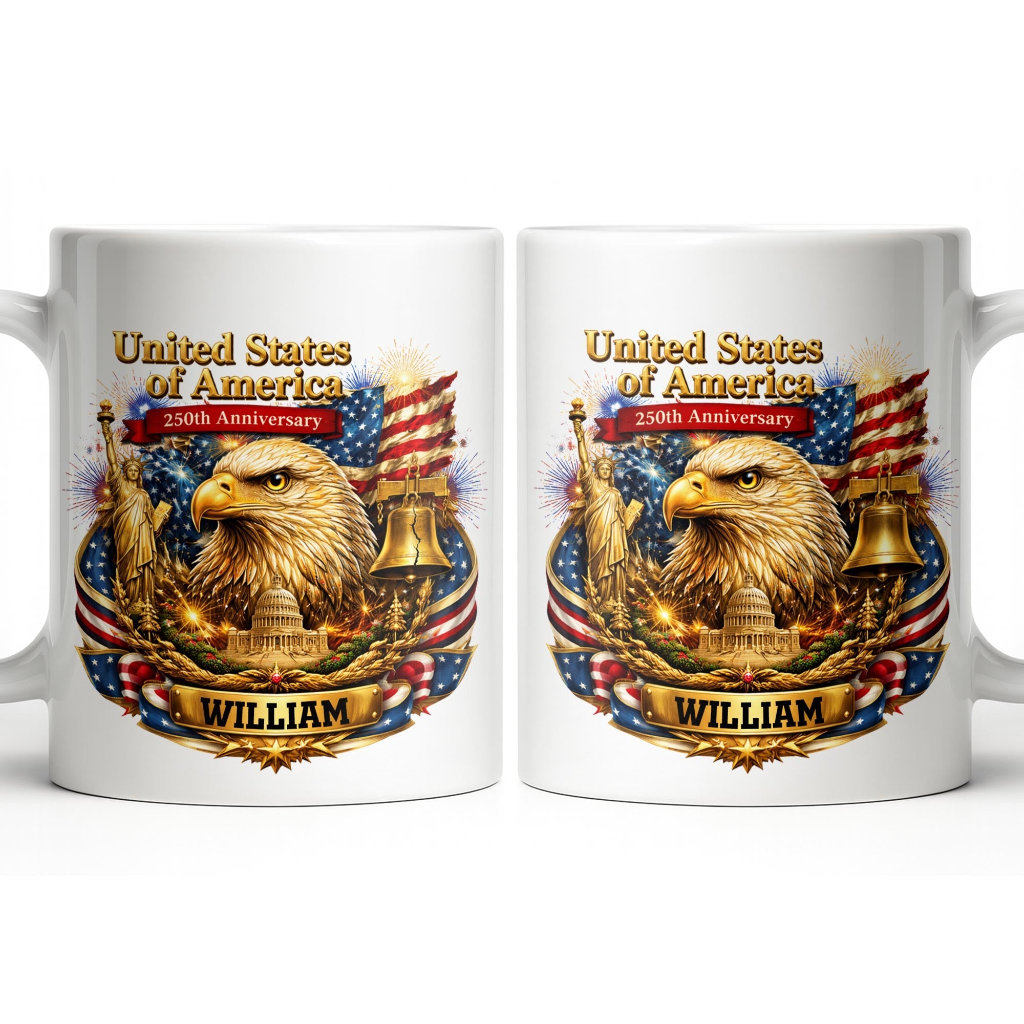 Personalized 250th Anniversary Eagle Mug Custom Name Gift Edge-to-edge Mug GradoCreations