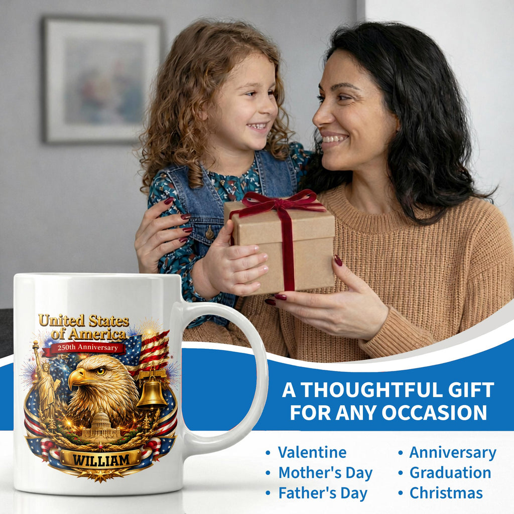 Personalized 250th Anniversary Eagle Mug Custom Name Gift Edge-to-edge Mug GradoCreations