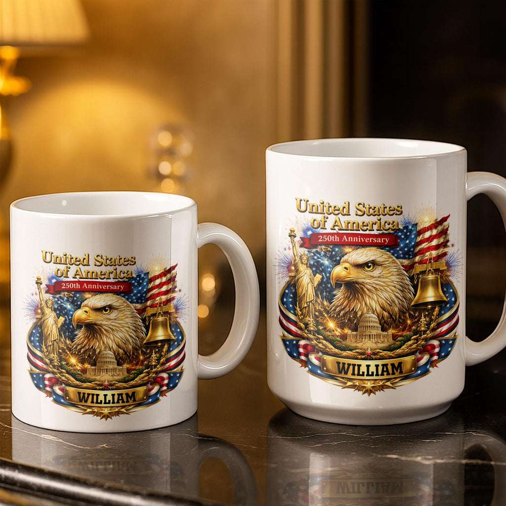Personalized 250th Anniversary Eagle Mug Custom Name Gift Edge-to-edge Mug GradoCreations