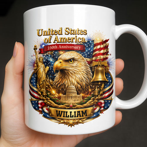 Personalized 250th Anniversary Eagle Mug Custom Name Gift Edge-to-edge Mug GradoCreations