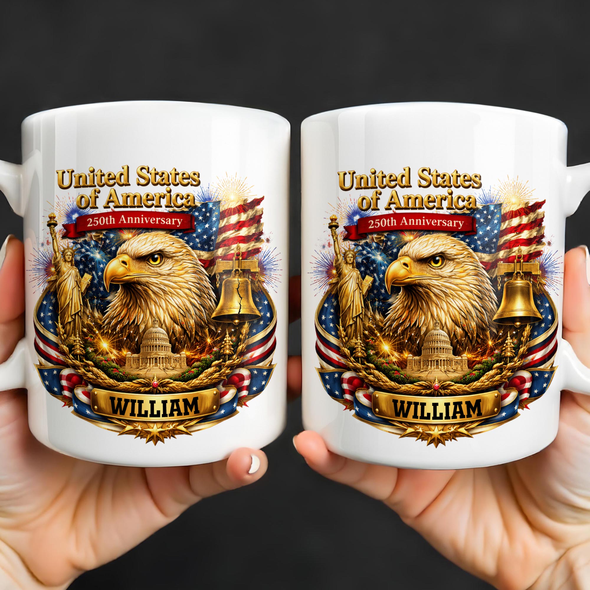 Personalized 250th Anniversary Eagle Mug Custom Name Gift Edge-to-edge Mug GradoCreations
