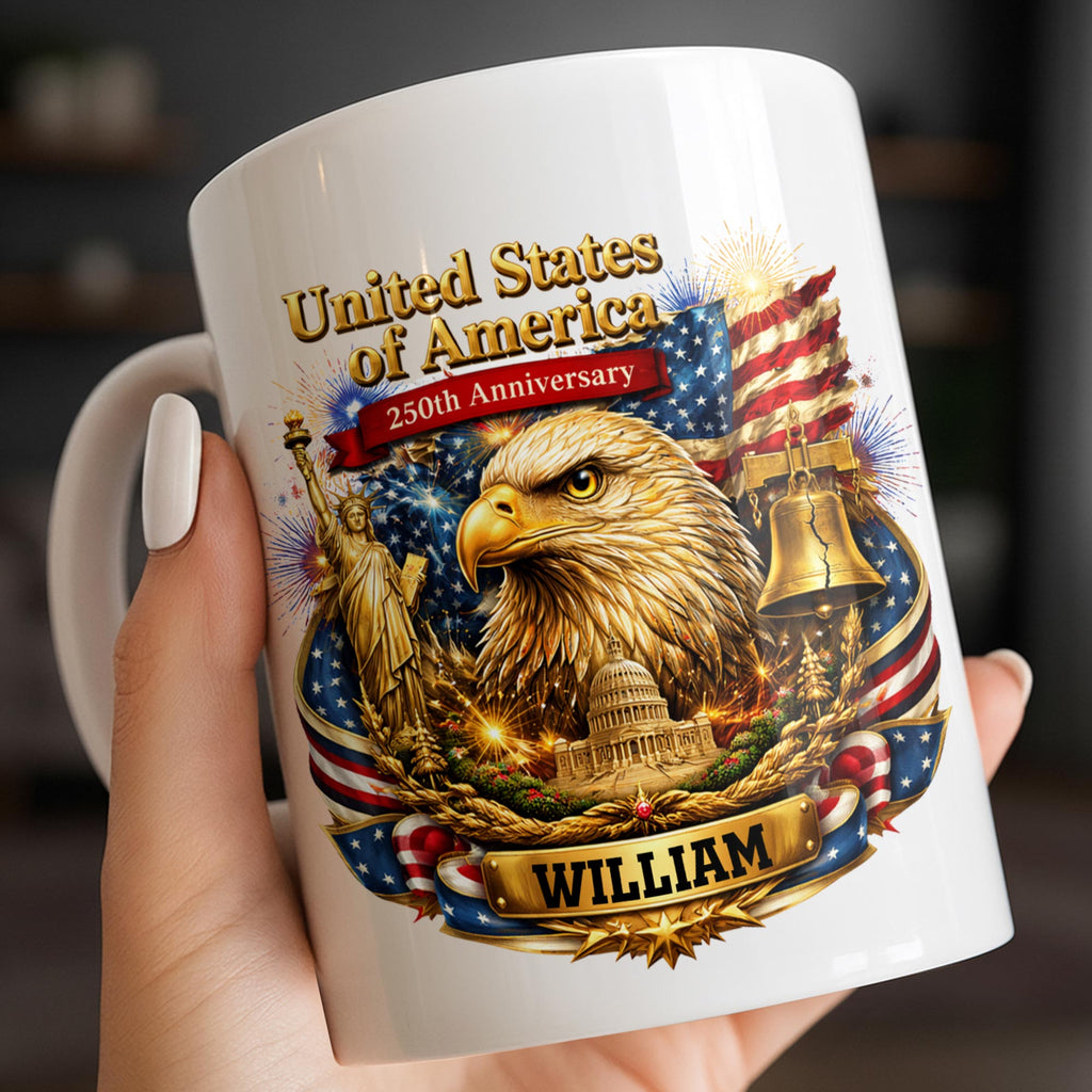 Personalized 250th Anniversary Eagle Mug Custom Name Gift Edge-to-edge Mug GradoCreations