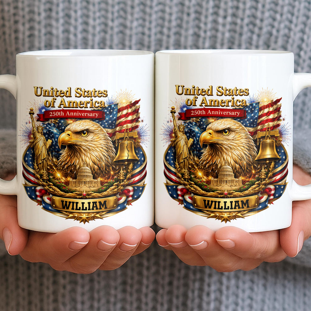 Personalized 250th Anniversary Eagle Mug Custom Name Gift Edge-to-edge Mug GradoCreations