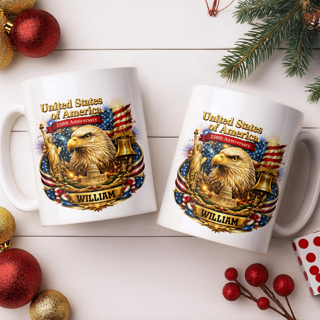 Personalized 250th Anniversary Eagle Mug Custom Name Gift Edge-to-edge Mug GradoCreations