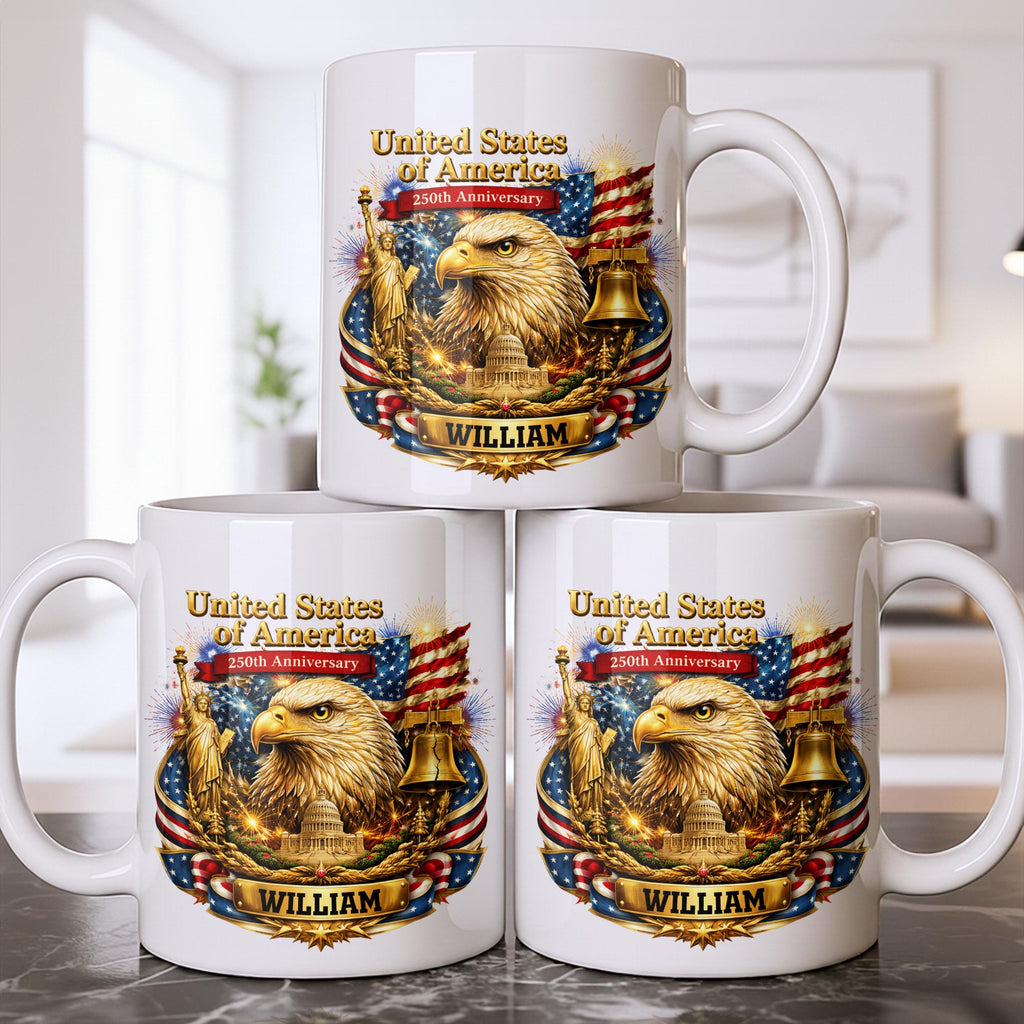 Personalized 250th Anniversary Eagle Mug Custom Name Gift Edge-to-edge Mug GradoCreations