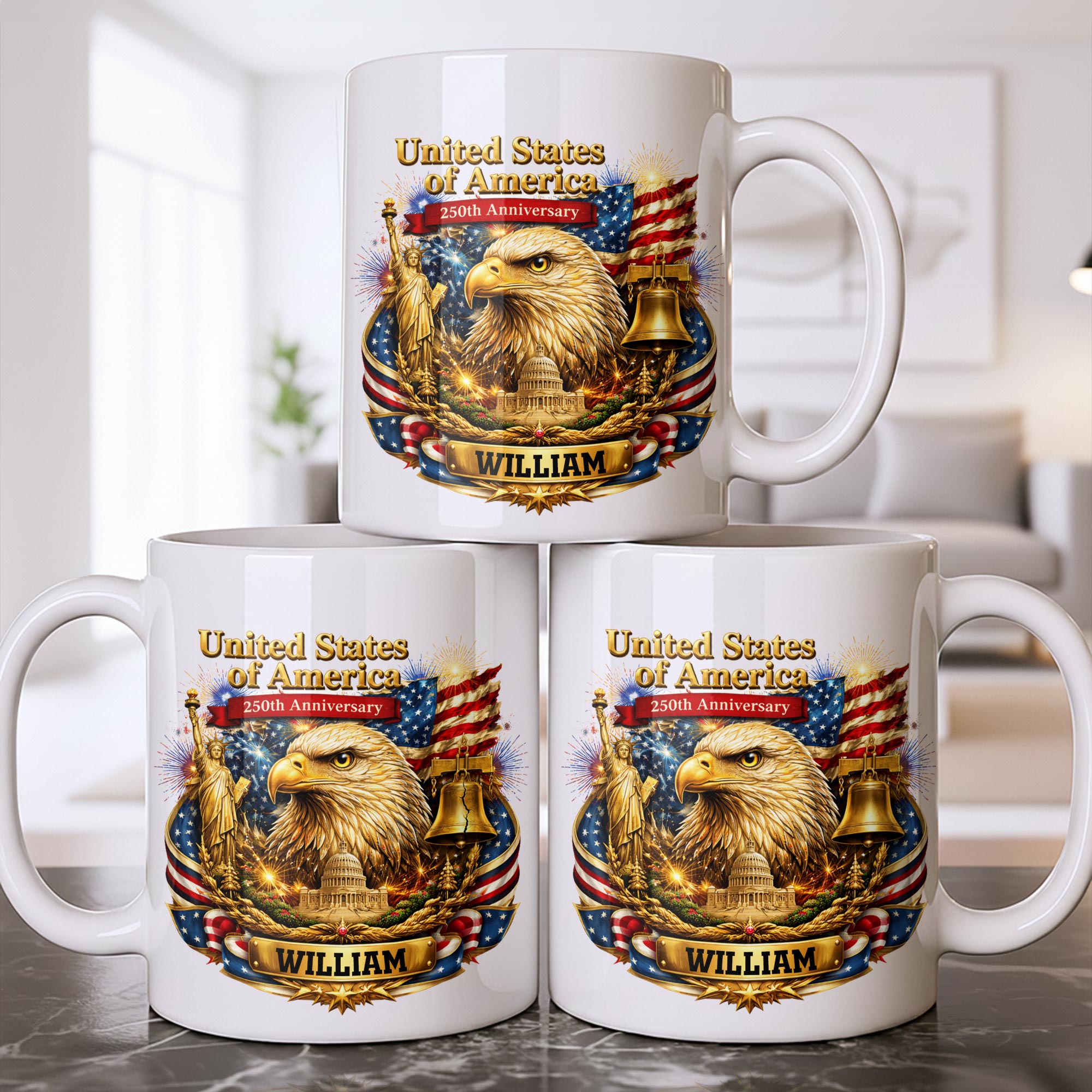 Personalized 250th Anniversary Eagle Mug Custom Name Gift Edge-to-edge Mug GradoCreations