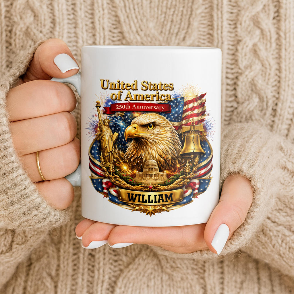 Personalized 250th Anniversary Eagle Mug Custom Name Gift Edge-to-edge Mug GradoCreations