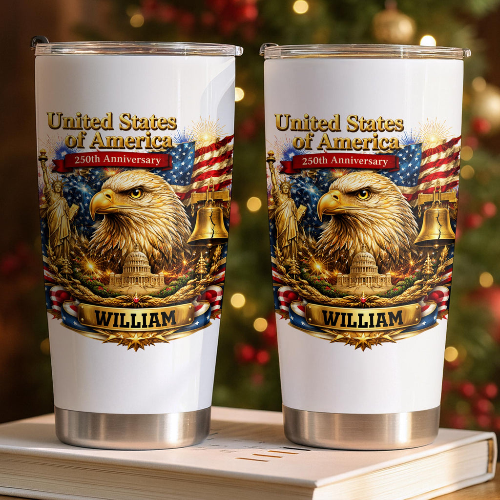 Personalized 20oz Stainless Steel Tumbler American Flag Gift for Dad 20oz Tumbler GradoCreations