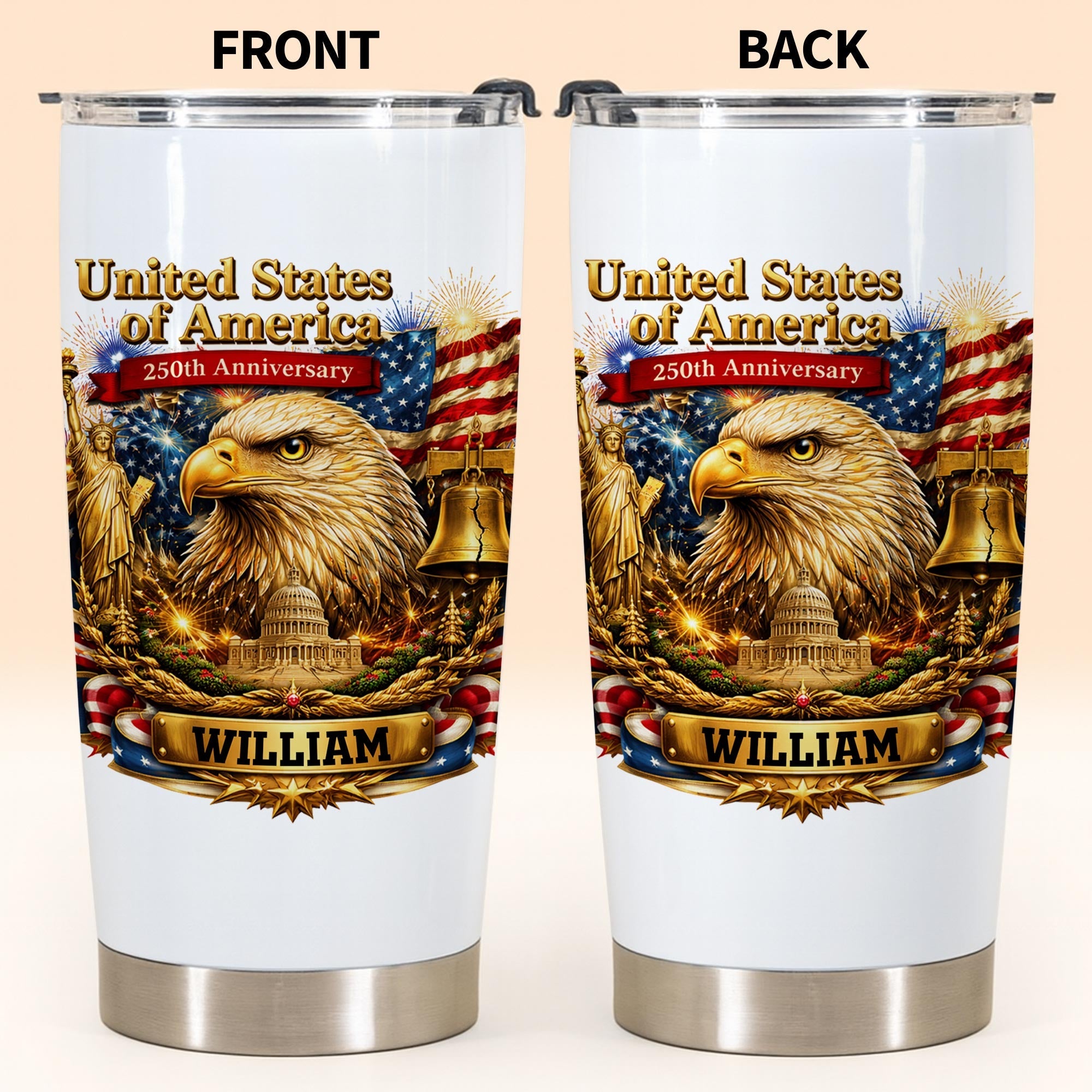 Personalized 20oz Stainless Steel Tumbler American Flag Gift for Dad 20oz Tumbler GradoCreations