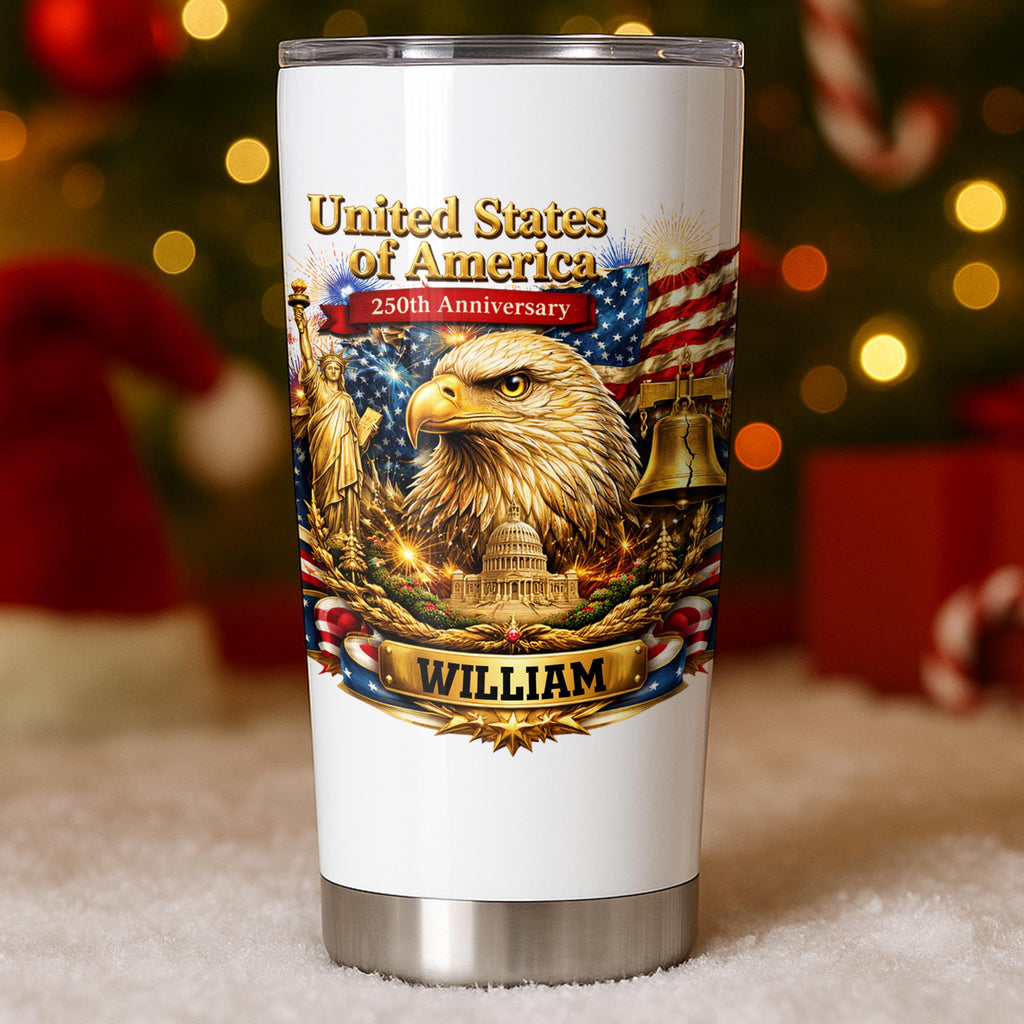 Personalized 20oz Stainless Steel Tumbler American Flag Gift for Dad 20oz Tumbler GradoCreations