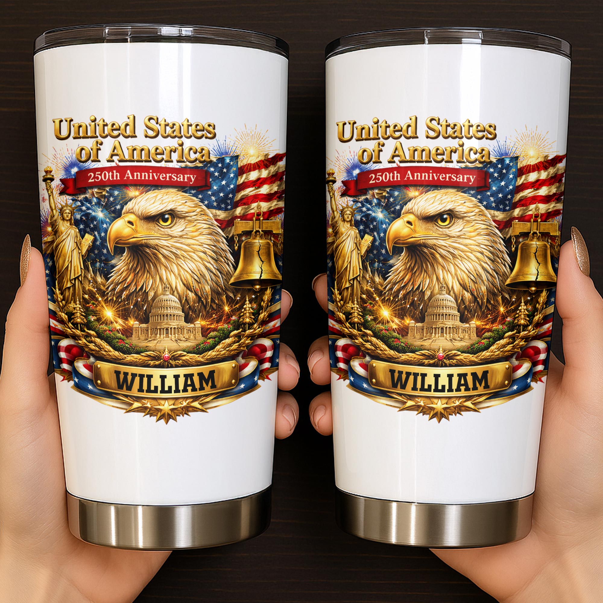 Personalized 20oz Stainless Steel Tumbler American Flag Gift for Dad 20oz Tumbler GradoCreations