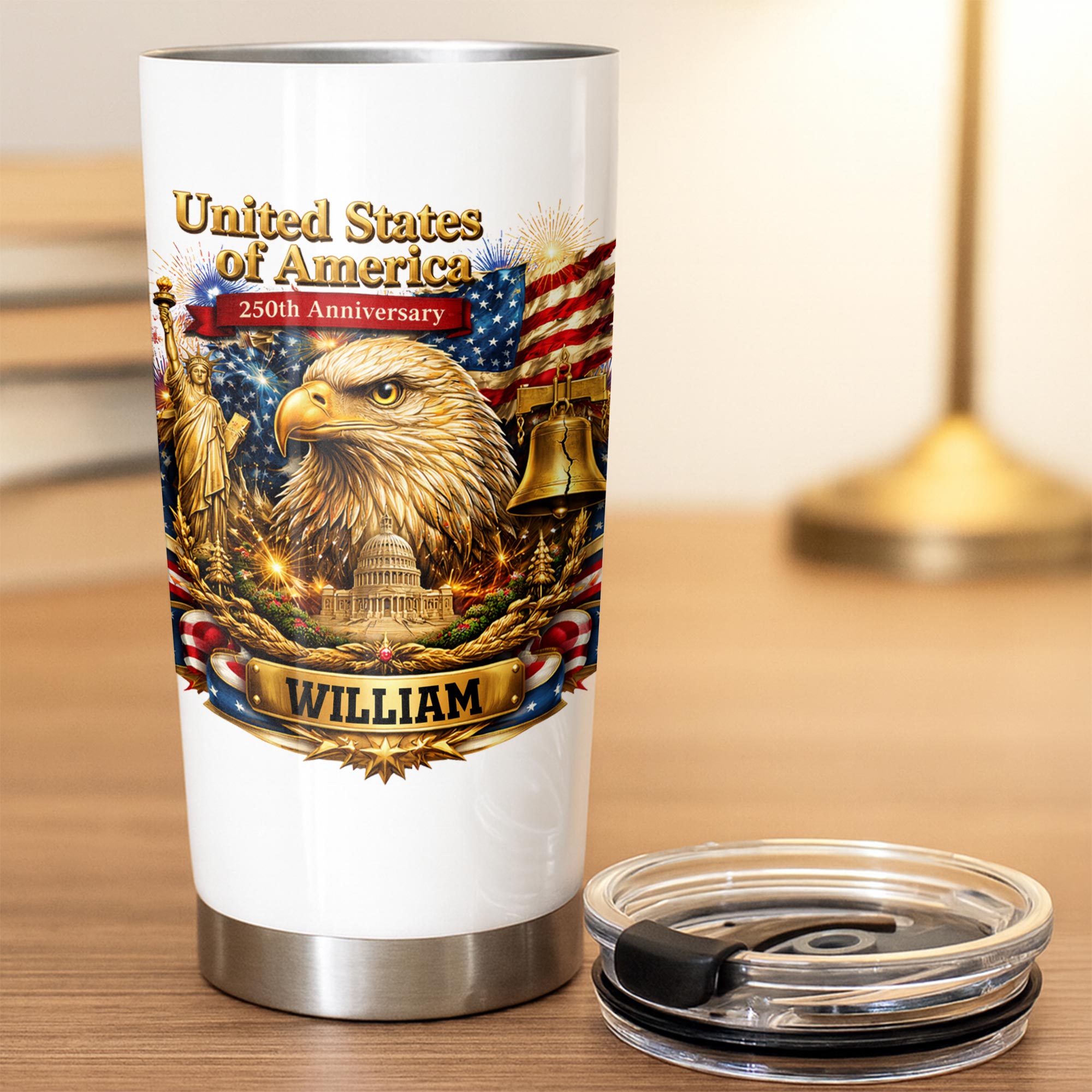Personalized 20oz Stainless Steel Tumbler American Flag Gift for Dad 20oz Tumbler GradoCreations