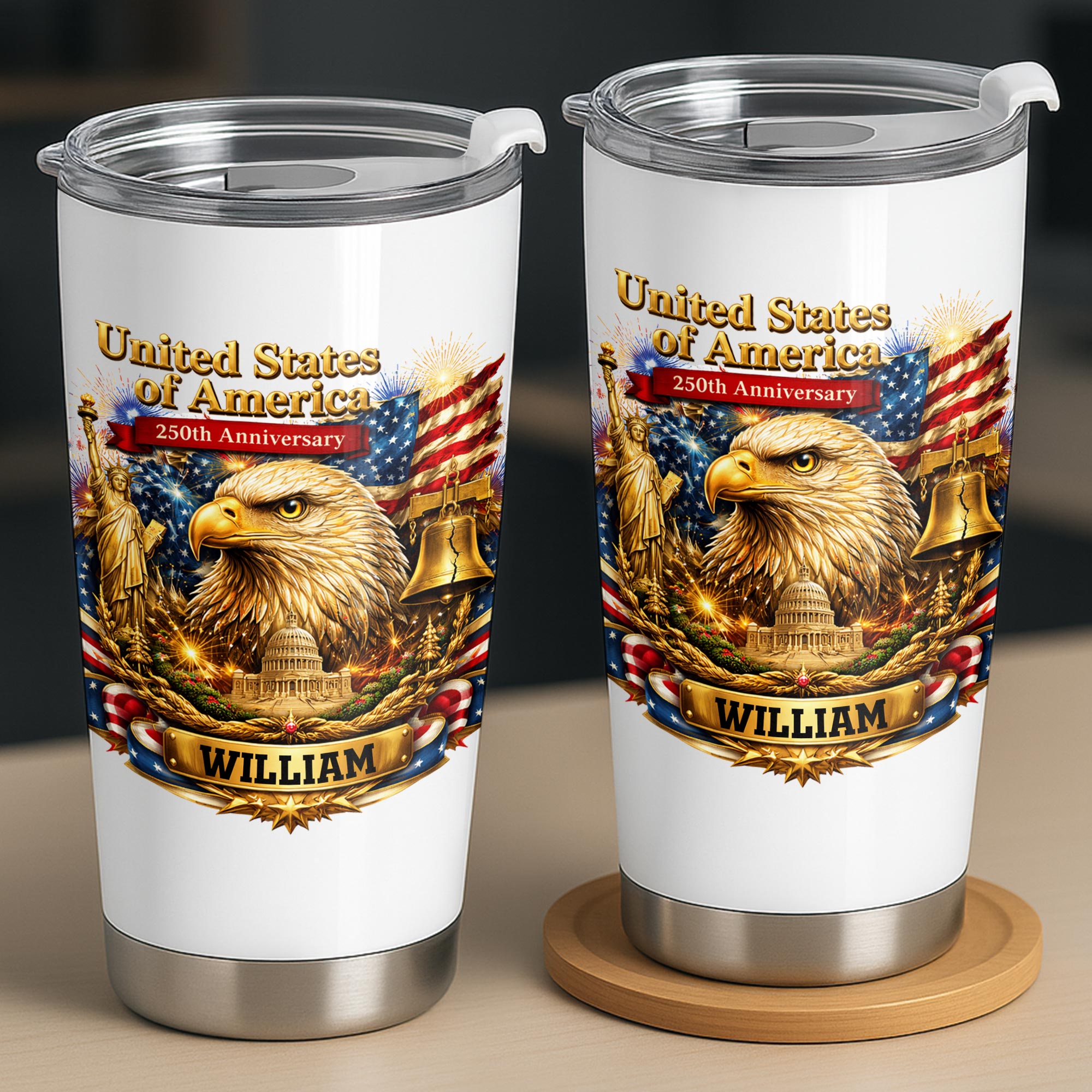 Personalized 20oz Stainless Steel Tumbler American Flag Gift for Dad 20oz Tumbler GradoCreations