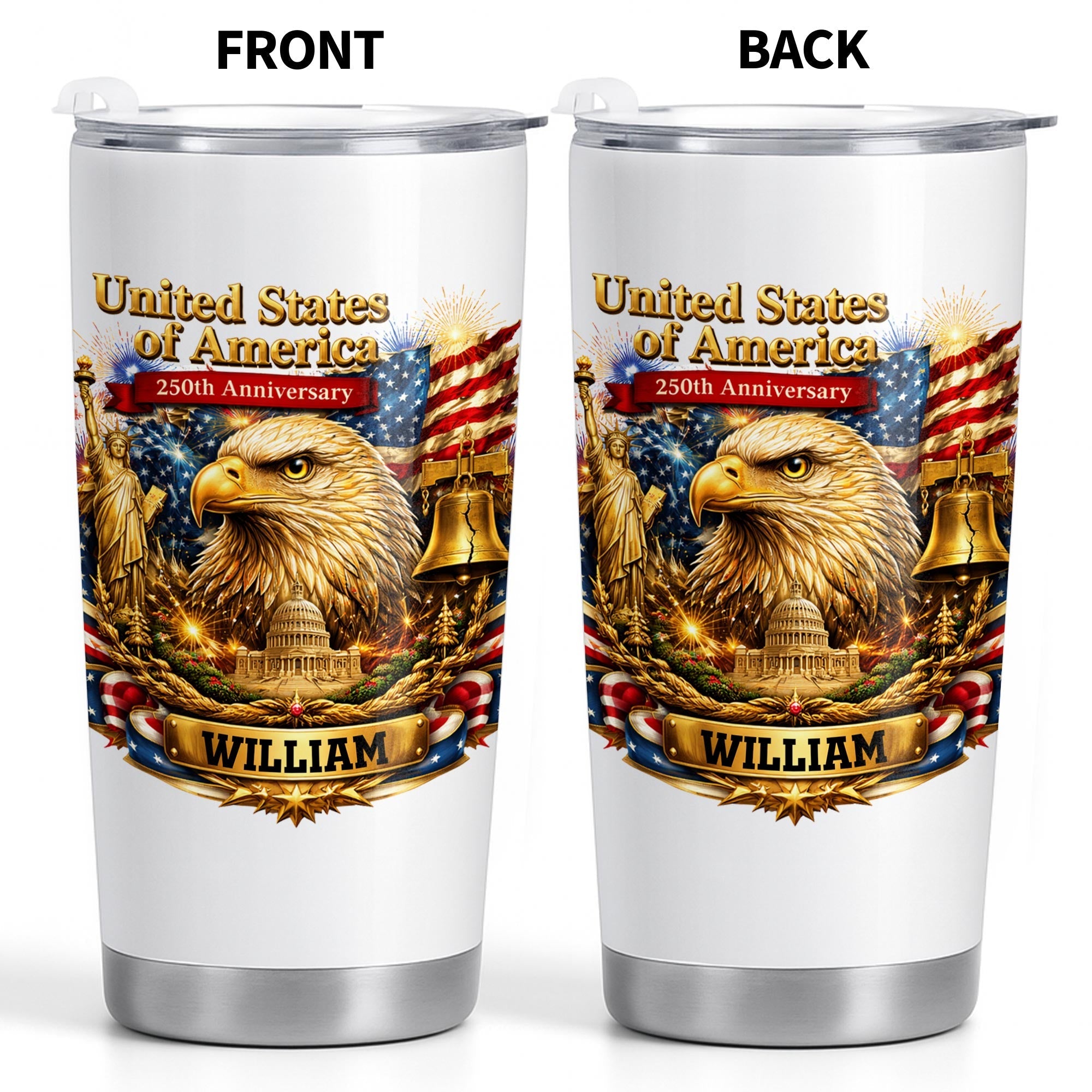 Personalized 20oz Stainless Steel Tumbler American Flag Gift for Dad 20oz Tumbler GradoCreations
