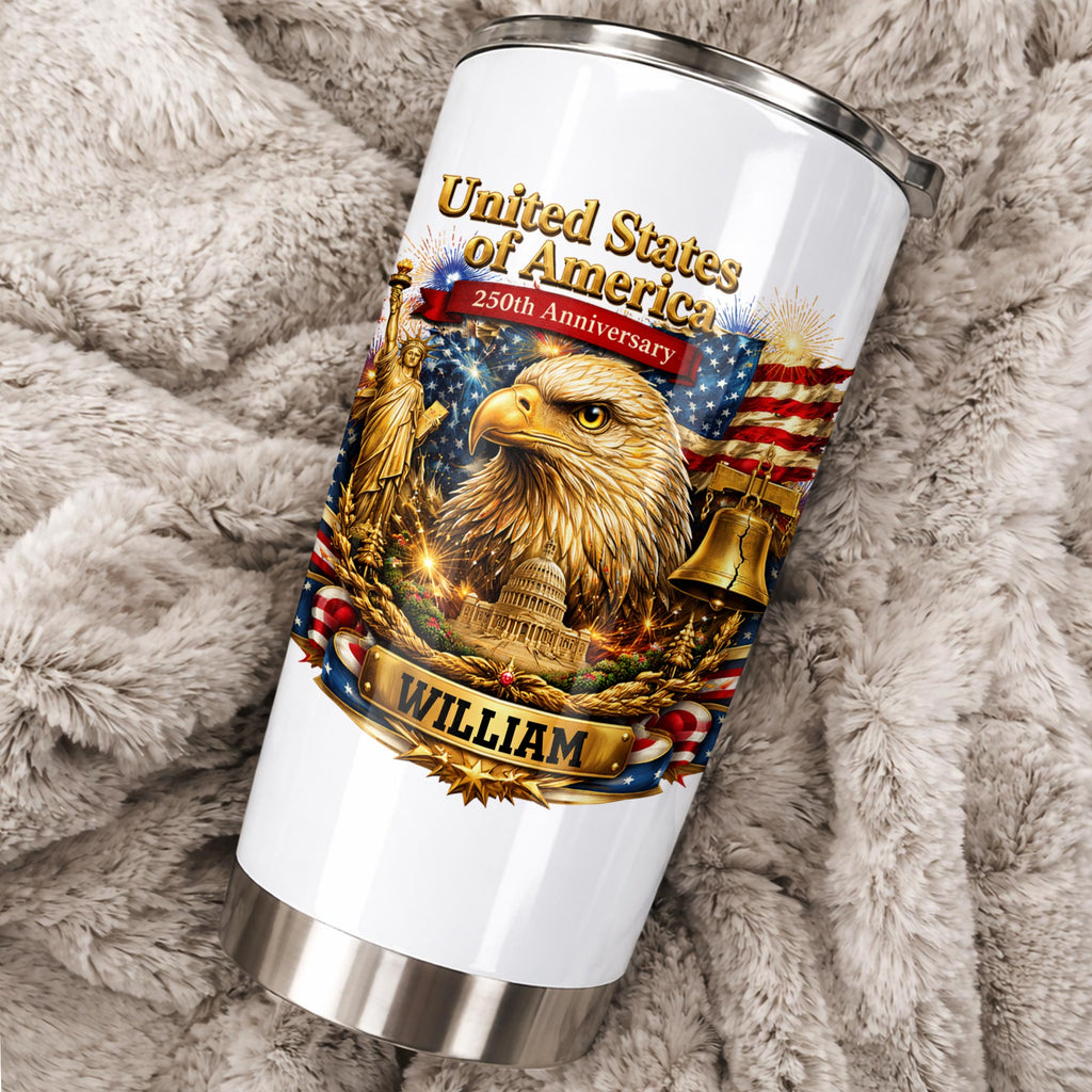 Personalized 20oz Stainless Steel Tumbler American Flag Gift for Dad 20oz Tumbler GradoCreations