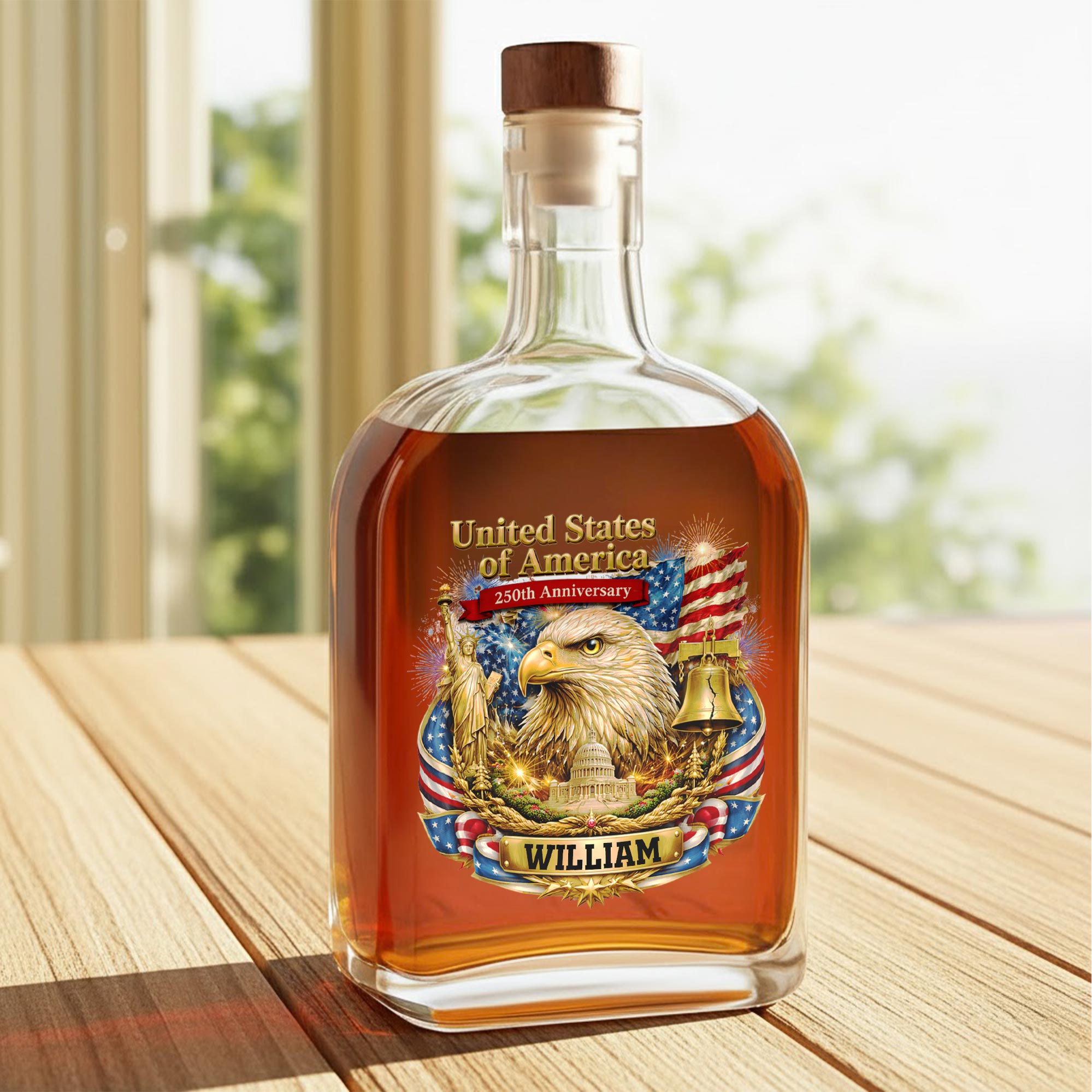 Personalized Whiskey Bottle with Eagle Liberty Bell Design Gift for Dad Whiskey Bottle GradoCreations