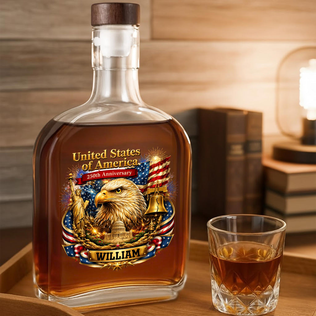 Personalized Whiskey Bottle with Eagle Liberty Bell Design Gift for Dad Whiskey Bottle GradoCreations