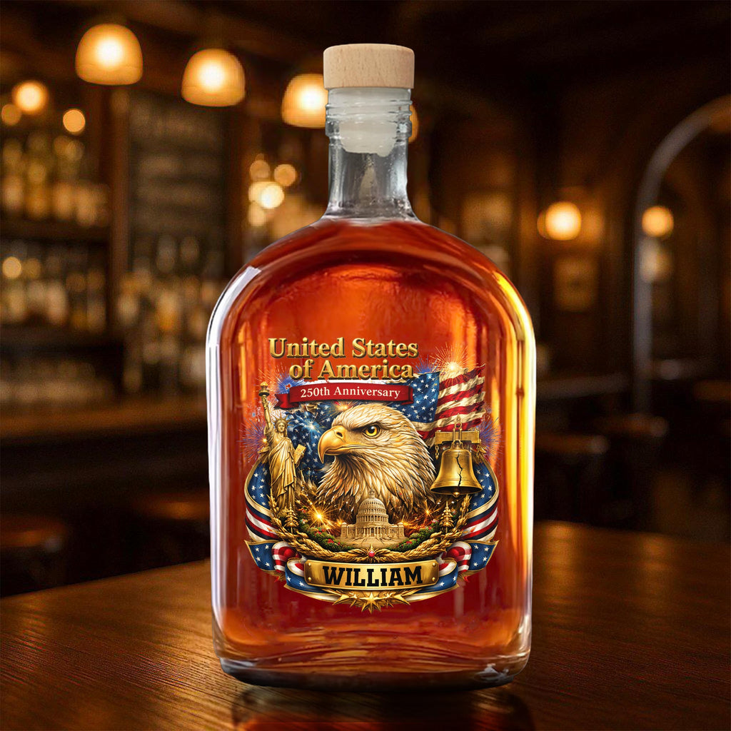 Personalized Whiskey Bottle with Eagle Liberty Bell Design Gift for Dad Whiskey Bottle GradoCreations