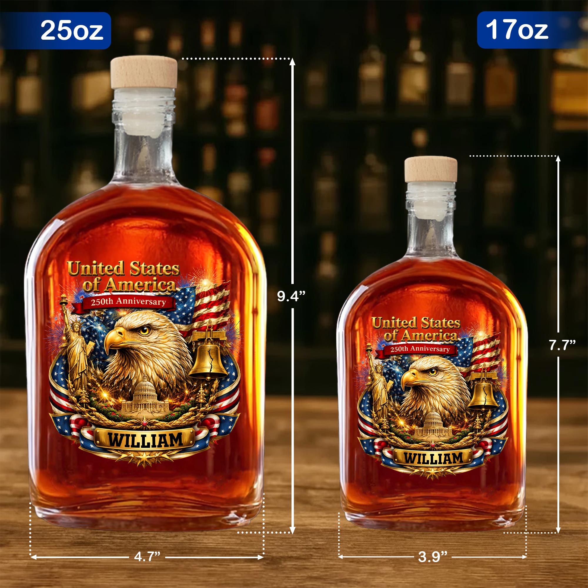 Personalized Whiskey Bottle with Eagle Liberty Bell Design Gift for Dad Whiskey Bottle GradoCreations