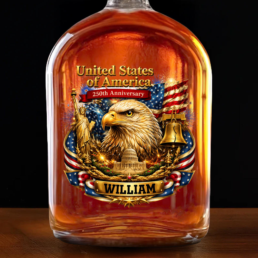 Personalized Whiskey Bottle with Eagle Liberty Bell Design Gift for Dad Whiskey Bottle GradoCreations