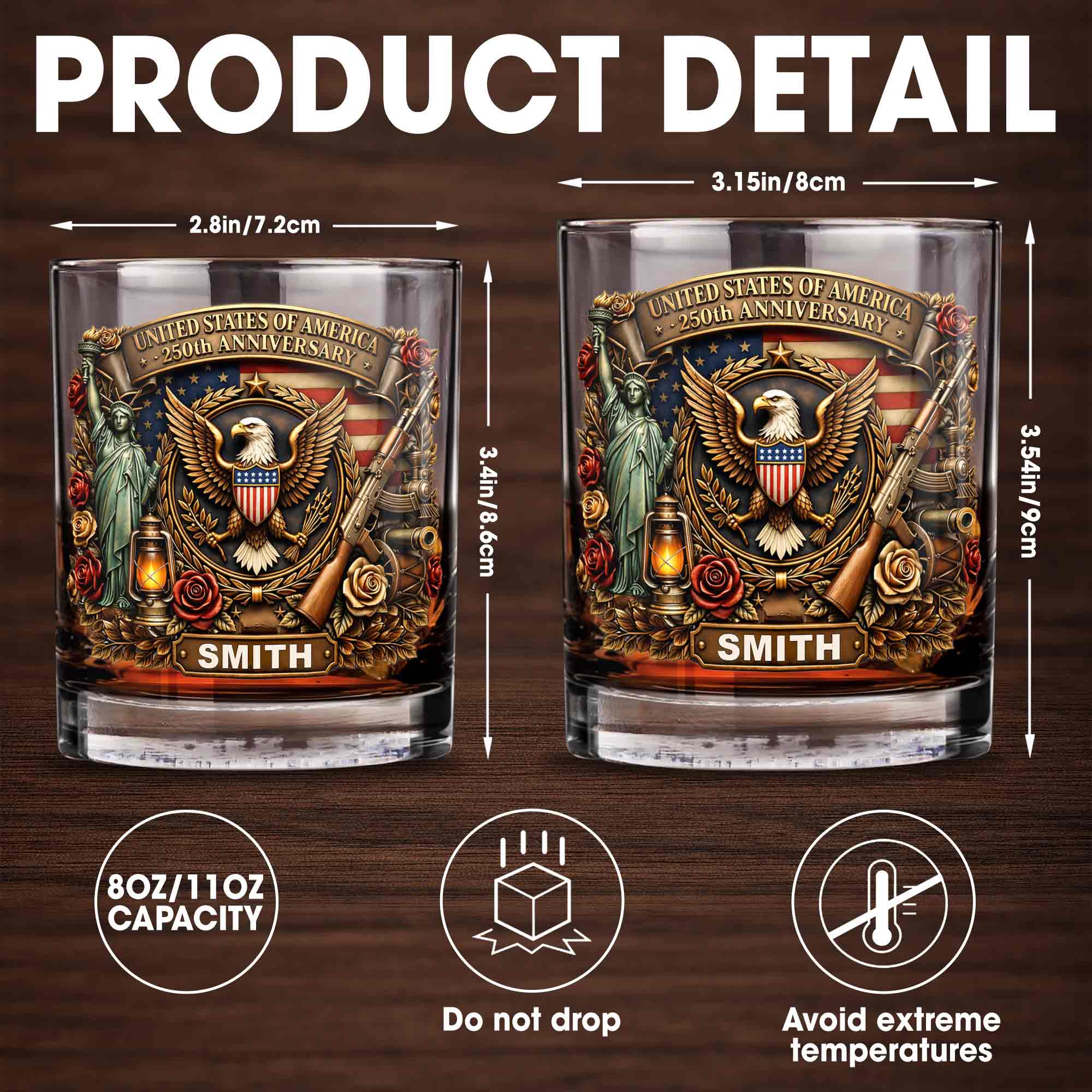 Personalized Whiskey Glass Custom Name 250th Anniversary Gift for Dad Whiskey Glass GradoCreations