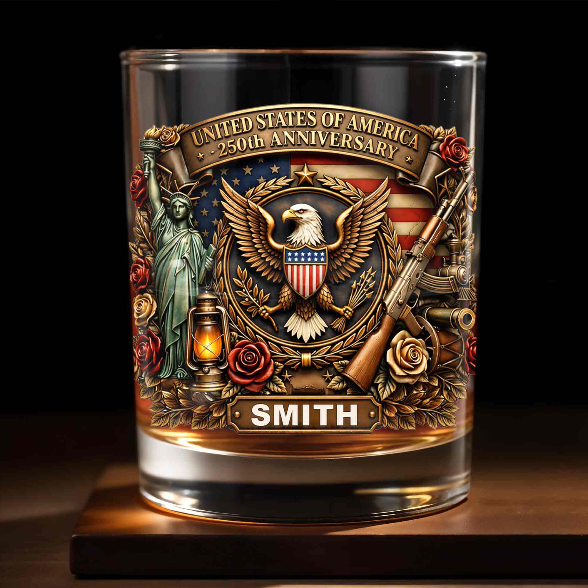 Personalized Whiskey Glass Custom Name 250th Anniversary Gift for Dad Whiskey Glass GradoCreations
