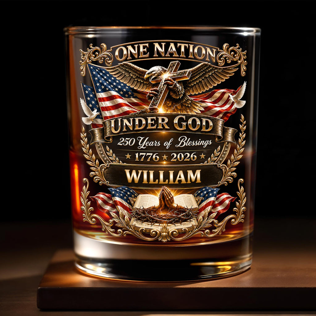 Personalized Whiskey Glass with Eagle Cross & American Flag Gift for Dad Whiskey Glass GradoCreations