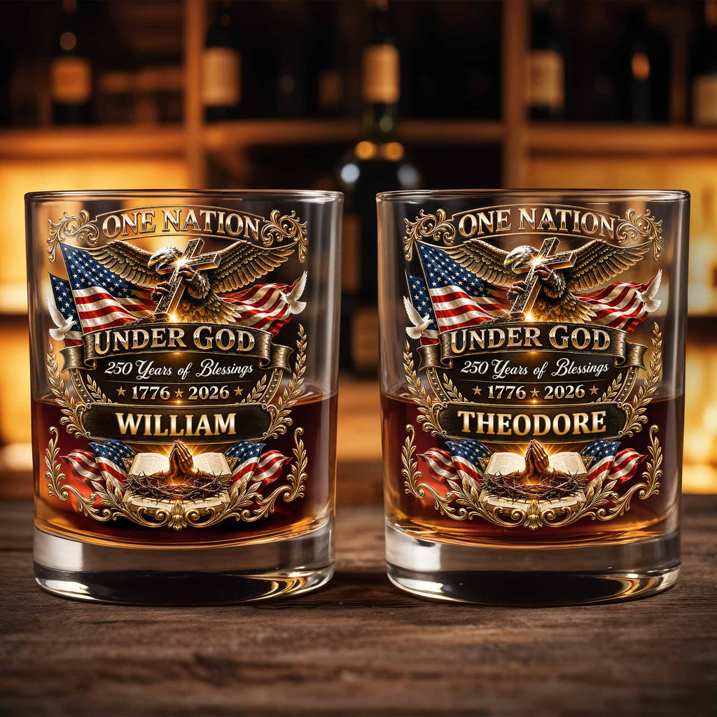 Personalized Whiskey Glass with Eagle Cross & American Flag Gift for Dad Whiskey Glass GradoCreations