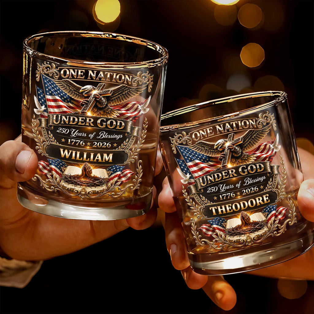 Personalized Whiskey Glass with Eagle Cross & American Flag Gift for Dad Whiskey Glass GradoCreations