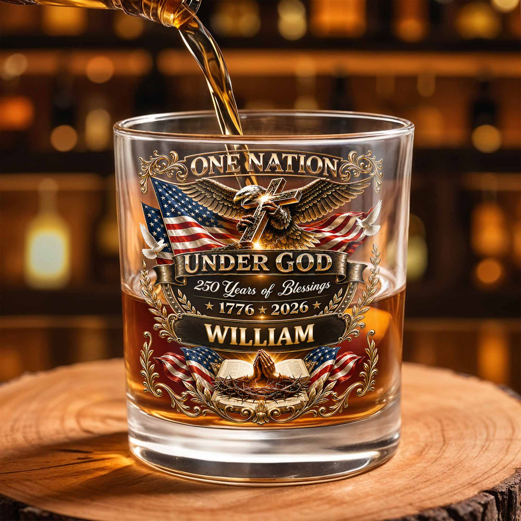 Personalized Whiskey Glass with Eagle Cross & American Flag Gift for Dad Whiskey Glass GradoCreations