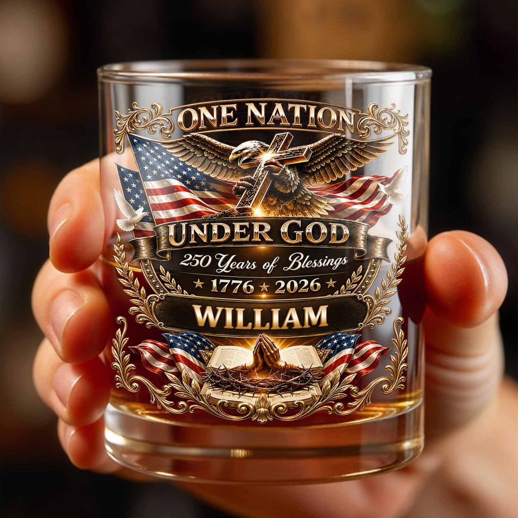 Personalized Whiskey Glass with Eagle Cross & American Flag Gift for Dad Whiskey Glass GradoCreations