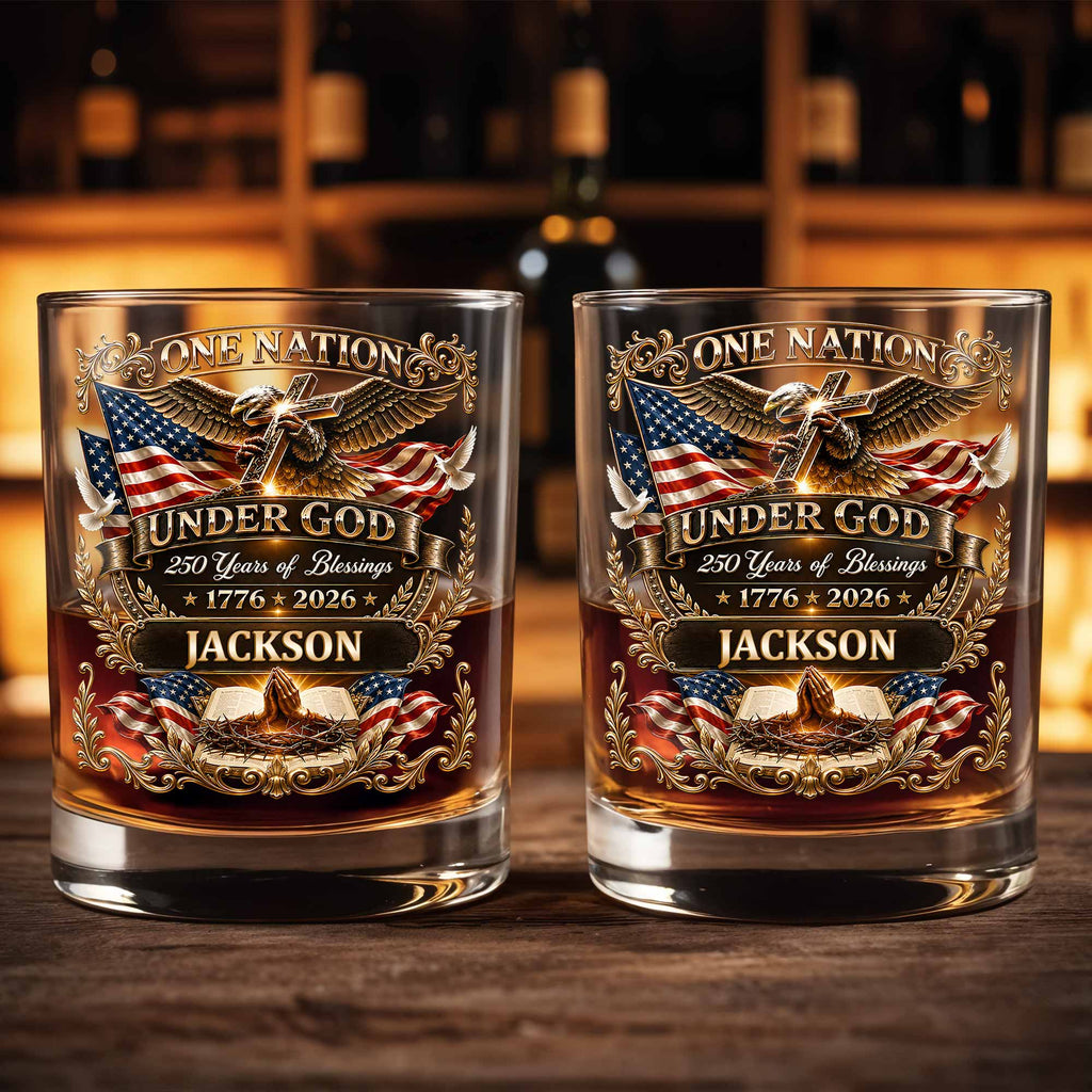 Personalized Whiskey Glass with Eagle Cross & American Flag Gift for Dad Whiskey Glass GradoCreations